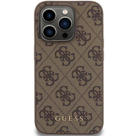 Guess 4G Metal Gold Logo Hülle für iPhone 15 Pro – braun