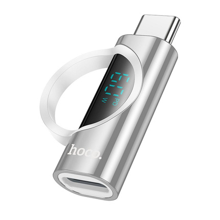 HOCO adapter Typ C (męski) do Lightning (żeński) z wyświetlaczem 3A 60W UA32A srebrny