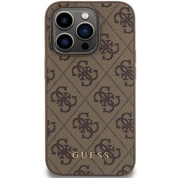 Guess 4G Metal Gold Logo Hülle für iPhone 15 Pro – braun