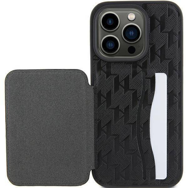 Karl Lagerfeld nakładka do iPhone 15 Pro 6,1&quot; KLHCP15LSAKKNSCK czarna hardcase Saffiano Cardslots and Stand Monogram Ikonik Patch