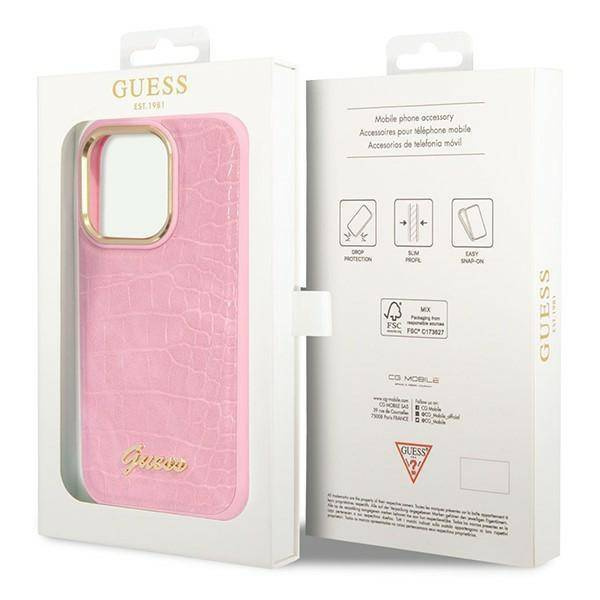 Guess Croco Collection - Etui iPhone 14 Pro (różowy)