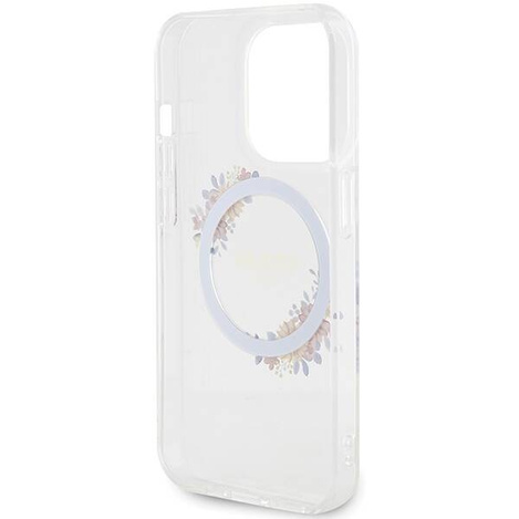 Oryginalne Etui GUESS Hardcase GUHMP15XHFWFCT do iPhone 15 Pro Max (Kompatybilny z Magsafe / Flowers Wreath / transparent)