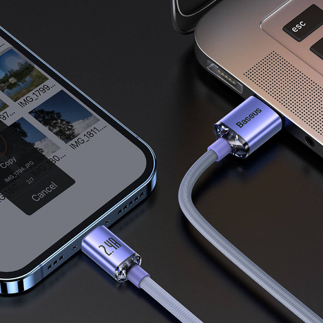 Baseus Crystal Shine Series Fast Charging Data Cable USB to iP 2.4A 2m Purple