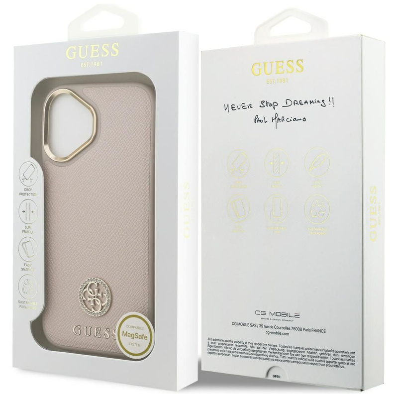 GUESS futerał do IPHONE 17 kompatybilny z MagSafe GUHMP17SPGCRMDEP (PU W/ Grained Strass Logo) różowy