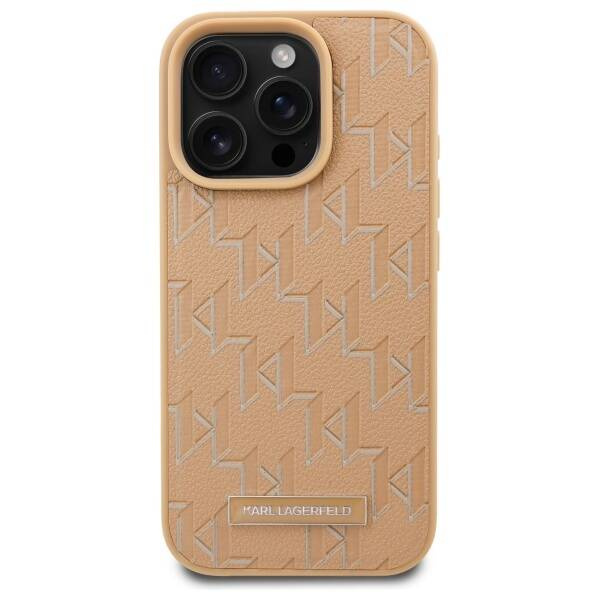 Karl Lagerfeld nakładka do iPhone 16 Pro 6,3" KLHMP16LPKHPORPE beżowa Hardcase Leather Monogram Metal Logo MagSafe