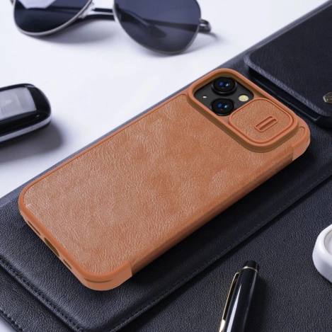 Nillkin Qin Leder Pro Hülle iPhone 14 Plus Kamerahülle Holsterhülle Klapphülle Blau