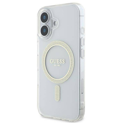 Original Handyhülle IPHONE 16 Guess Hardcase IML Glitter Circle MagSafe (GUHMP16SHFGERET) transparent