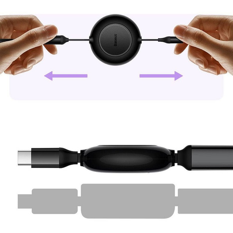 Baseus Bright Mirror 2 einziehbares Kabel 3in1 USB Type C - Micro USB + Lightning + USB Type C 3.5A 1.1m schwarz (CAMJ010201)