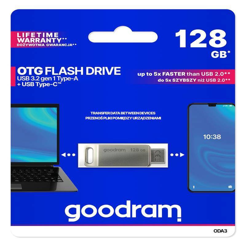 Flash Drive 128GB USB 3.2 Gen 1 USB / USB C OTG ODA3 Goodram - Silver