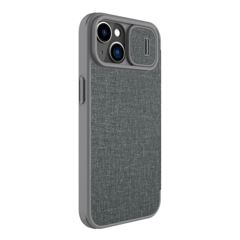 Nillkin Qin Cloth Pro Case Schutzhülle für iPhone 14 Plus, Kamera-Abdeckung, Holster-Abdeckung, Klapphülle, Grau