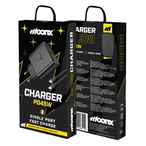 MOONX Netz-Ladegerät MC08 PD 45W 1xUSB-C + Kabel USB-C - USB-C schwarz