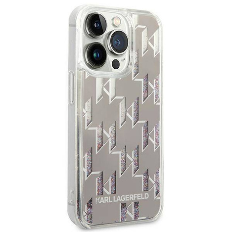 Original Handyhülle IPHONE 14 PRO Karl Lagerfeld Hardcase Liquid Glitter Monogram (KLHCP14LLMNMS) silber