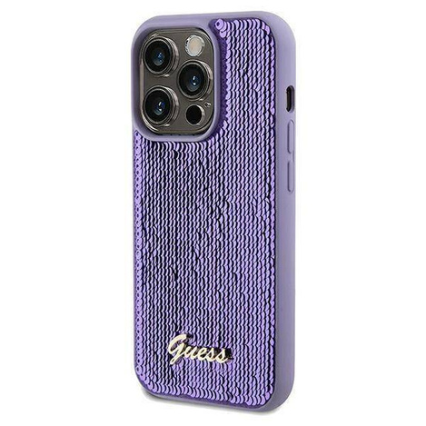 Original Handyhülle IPHONE 14 PRO Guess Hardcase Sequin Script Metal (GUHCP14LPSFDGSU) violett