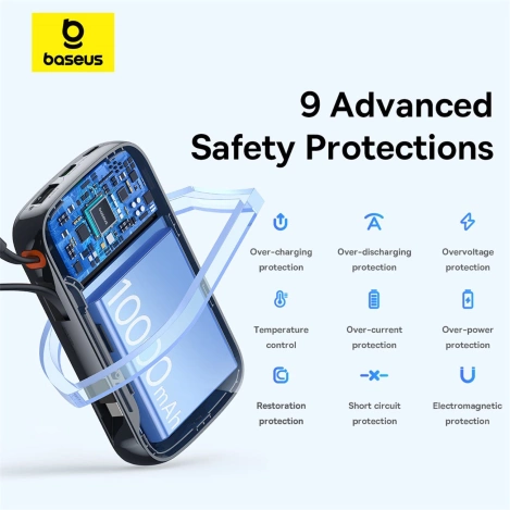 Baseus Qpow Pro+ 10000 mAh 22,5 W Powerbank mit integriertem USB-C-Kabel und Display – Schwarz