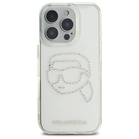 Original Case IPHONE 16 PRO MAX Karl Lagerfeld Hardcase IML Rhinestones Karl Head (KLHCP16XHKHDCELT) transparent