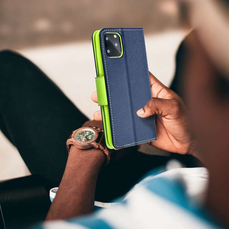 Kabura Fancy Book do IPHONE 16 PLUS granatowy / limonkowy