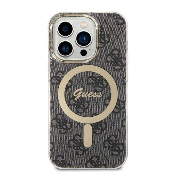 Guess Bundle Pack MagSafe 4G - Zestaw etui + ładowarka MagSafe iPhone 14 Pro (czarny/złoty)
