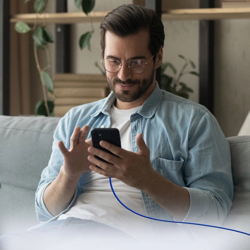 Kabel SBS TECABLETISSUETCCB USB-C - USB-C 1,5m 60W w oplocie - niebieski