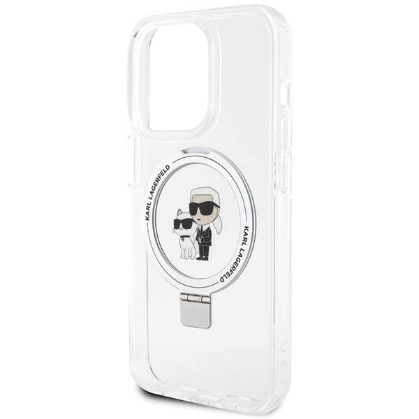 Original Handyhülle IPHONE 15 PRO MAX Karl Lagerfeld Hardcase Ring Stand Karl&Choupettte MagSafe weiß