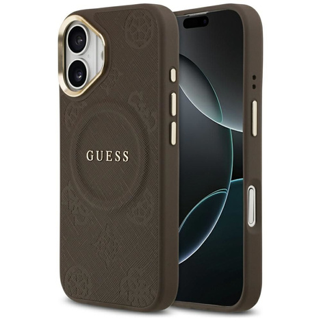 GUESS futerał do IPHONE 17 kompatybilny z MagSafe GUHMP17SPSAMSECW (PU W/ Peony Hot Stamp) brązowy