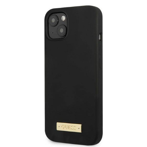 Original Case IPHONE 13 MINI Guess Hard Case Silicone Logo Plate MagSafe (GUHMP13SSPLK) black