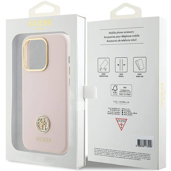 Guess nakładka do iPhone 15 Pro 6,1&quot; GUHCP15LM4DGPP różowa HC SILICONE LOGO STRASS 4G