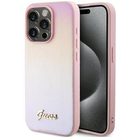 Oryginalne Etui GUESS hardcase Saffiano Iridescent Script GUHCP14LPSAIRSP do Iphone 14 Pro różowy
