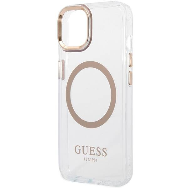 Original Handyhülle IPHONE 14 PLUS / 15 PLUS Guess Hard Case Metal Outline Magsafe gold