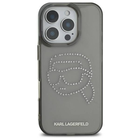 Original Handyhülle IPHONE 16 PRO MAX Karl Lagerfeld Hardcase IML Rhinestones Karl Head (KLHCP16XHKHDCELK) schwarz