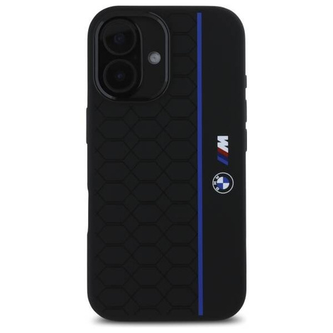 Original Case IPHONE 16 BMW Hardcase Silicone Hexagon Blue Line MagSafe (BMHMP16S23SHEB) black