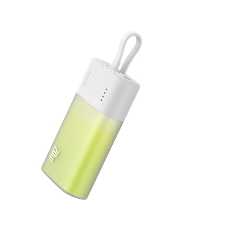 Baseus Popsicle 5200mAh 20W Powerbank with Built-in Lightning Cable (+ White Baseus Simple USB-C - USB-C 60W/20V/3A/30cm Cable) - White-Green