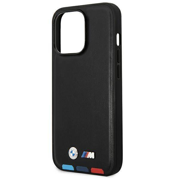 Original Handyhülle IPHONE 14 PRO MAX BMW Leather Stamp Tricolor MagSafe (BMHMP14X22PTDK) schwarz
