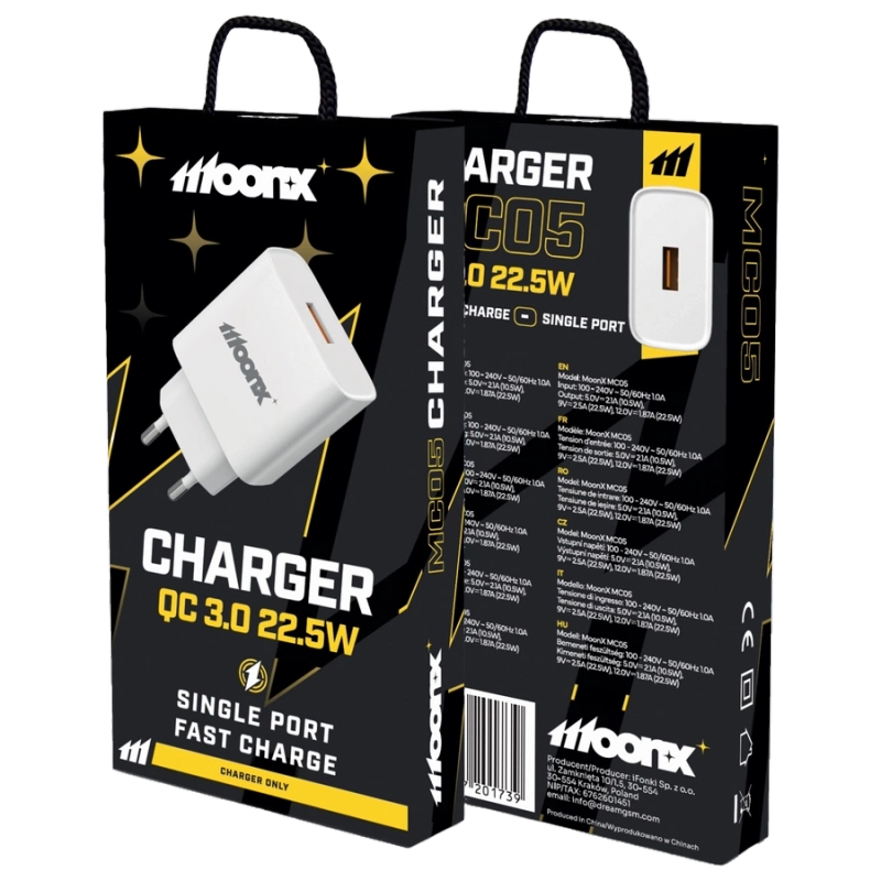 MOONX ładowarka sieciowa MC05 22,5W 1xUSB QC3.0 Biały