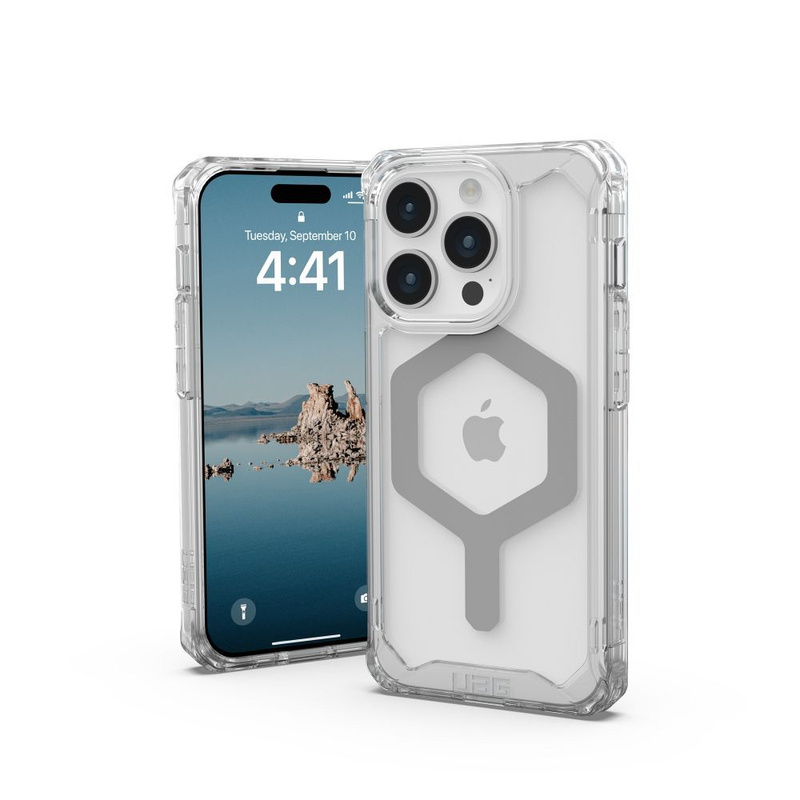 UAG Plyo Magsafe - Schutzhülle für iPhone 15 Pro kompatibel mit MagSafe (Eissilber)