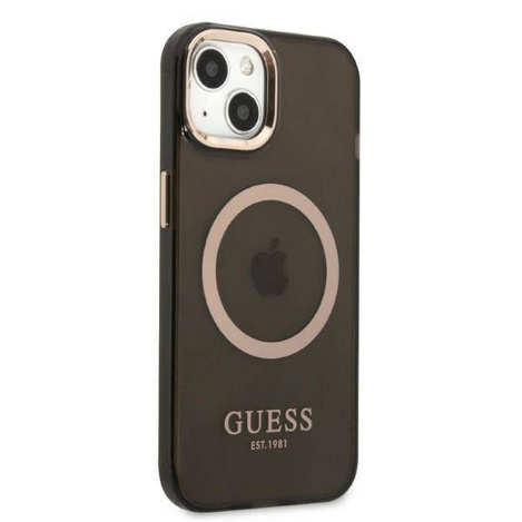 Original Handyhülle IPHONE 13 Guess Hard Case Gold Outline Translucent MagSafe (GUHMP13MHTCMK) schwarz