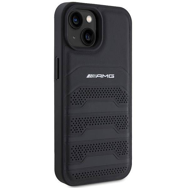 AMG Lederhülle mit geprägten Linien für iPhone 15 Plus – Schwarz