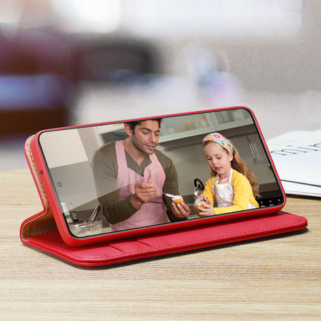 Dux Ducis Hivo skórzane etui z klapką pokrowiec ze skóry naturalnej portfel na karty i dokumenty Samsung Galaxy S22+ (S22 Plus) czerwony