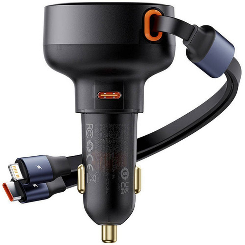 Baseus Enjoyment USB-C-Autoladegerät mit USB-C/ Lightning -60-W-Kabel – Schwarz