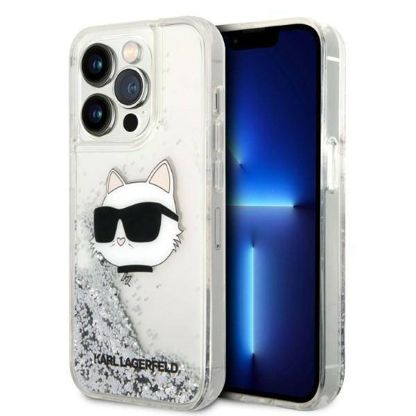 Karl Lagerfeld Liquid Glitter NFT Choupette Head - Etui iPhone 14 Pro (srebrny)