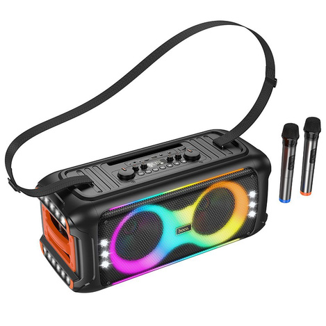 HOCO zestaw karaoke bezprzewodowy głośnik + 2 x bezprzewodowy mikrofon LED 60W HA9 czarny