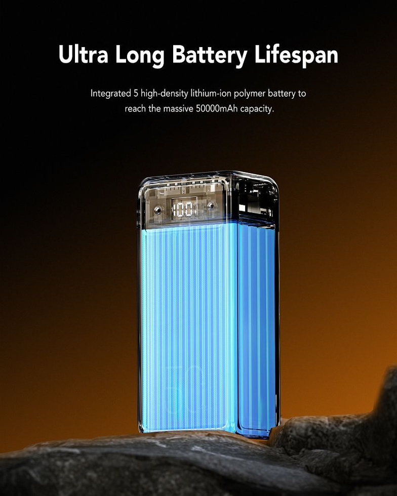 Bateria zewnętrzna (Powerbank) VEGER Tank Lite - 50 000mAh LCD Quick Charge PD 22,5W czarny (W5001)