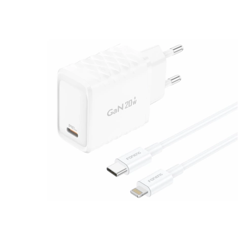 FONENG ładowarka sieciowa EU55 GaN PD 20W 1xUSB-C + kabel USB-C - Lightning Biały