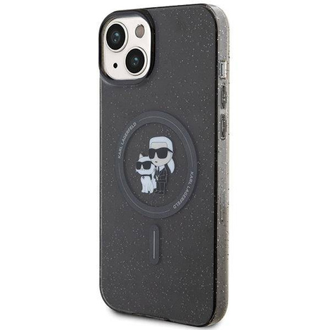 Etui Karl Lagerfeld Karl&Choupette Glitter MagSafe na iPhone 15 - czarne