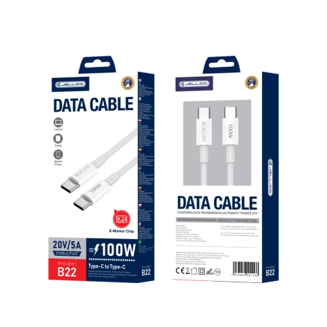 JELLICO kabel B22 USB-C - USB-C PD 100W 1M Biały