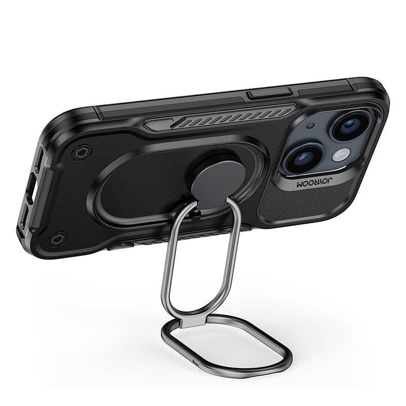 Joyroom Dual Hinge Case für iPhone 14 Plus gepanzerte Hülle mit Ständer und Ringhalter schwarz
