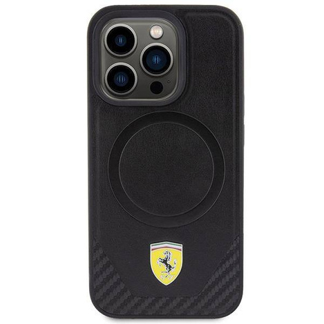 Etui Ferrari Carbon Metal Logo MagSafe na iPhone 15 Pro - czarne