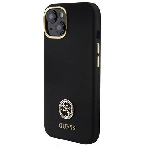 Original Handyhülle APPLE IPHONE 15 Guess Hardcase Silicone Logo Strass 4G (GUHCP15SM4DGPK) schwarz