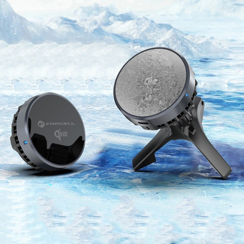 FORCELL F-GRIP Cool Mag uchwyt samochodowy magnetyczny do szyby / kratki z technologią chłodzenia Cold Protect i ładowaniem indukcyjnym kompatybilny z MagSafe Qi2 15W czarny