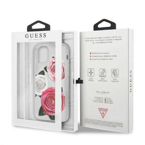 Original Case IPHONE 11 PRO Guess Hardcase Flower Desire Pink & White Rose transparent