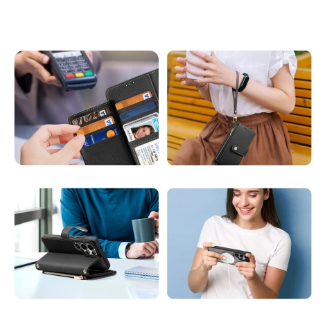 Dux Ducis Lawa Leather Case for Samsung Galaxy S25 Ultra with Detachable Magnetic Wallet - Black